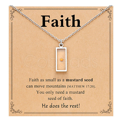 Rectangle 201 Stainless Steel Mustard Seed Pendant Necklaces for Women WG511AE-08-1