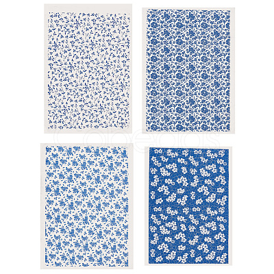 4Pcs 4 Styles Flower Pattern Paper Ceramic Decals DIY-GF0013-26-1