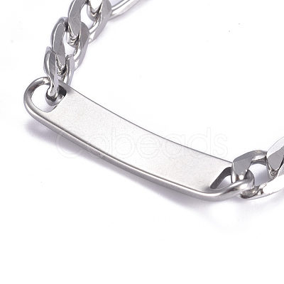 Tarnish Resistant 667 Stainless Steel Figaro Chain ID Bracelets BJEW-G631-02P-1