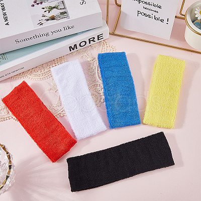 5Pcs 5 Colors Cotton & Spandex Yarns Exercise Elastic Headbands OHAR-CY0001-13-1