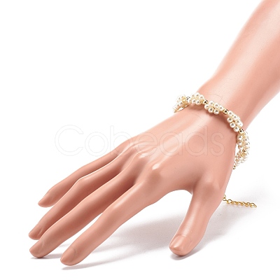 Glass Pearl Braided Beaded Bracelet BJEW-JB08593-1