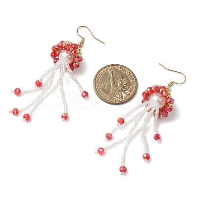 304 Stainless Steel Glass Seed Beads Jellyfish Dangle Earrings EJEW-MZ00553-1