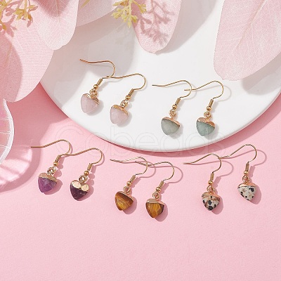 Natural Mixed Gemstone Heart Dangle Earrings EJEW-JE05469-1