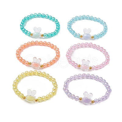 6Pcs Easter Rabbit Acrylic Beaded Stretch Bracelets BJEW-JB11294-1