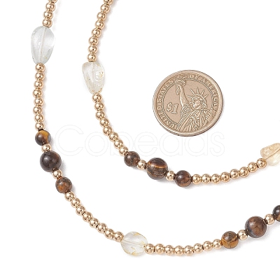 Round Natural Tiger Eye & Nuggets Topaz Beaded Wrap Long Necklaces NJEW-JN05907-01-1