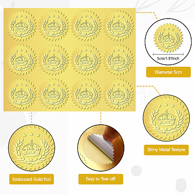 12 Sheets Self Adhesive Gold Foil Embossed Stickers DIY-WH0451-020-1