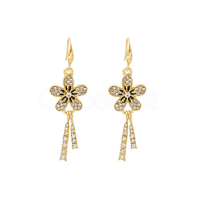 Flower Alloy Crystal Rhinestone Tassel Dangle Earrings FS-WG038B8-01-1