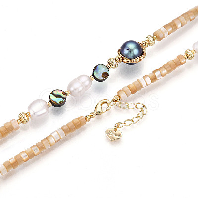 Natural Abalone Shell & Freshwater Pearl & Shell Bead Bracelets BJEW-N031-03G-1
