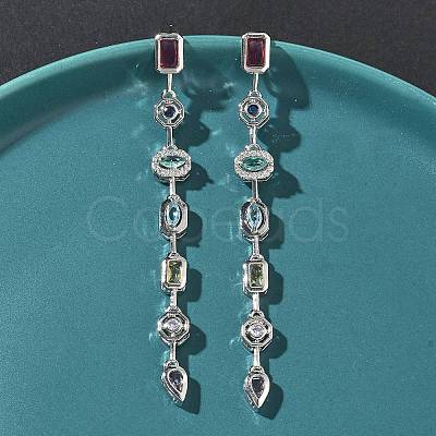 Rectangle with Teardrop Brass Micro Pave Cubic Zirconia Dangle Stud Earrings EJEW-G452-10P-1