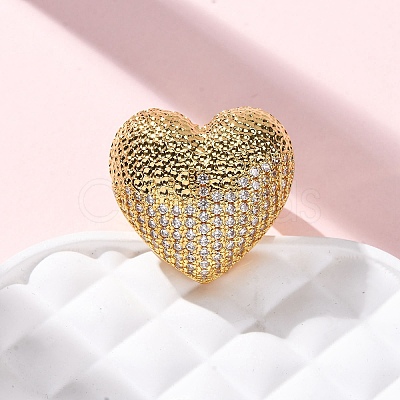Brass Micro Pave Cubic Zirconia Adjustable Open Cuff Rings for Women RJEW-A072-02G-1