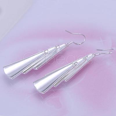 Silver Color Plated Textured Brass Triangle Dangle Earrings EJEW-BB11934-1