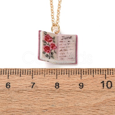 Brass Enamel Book Pendant Necklaces for Women KK-CBAF5B9-01G-06-1