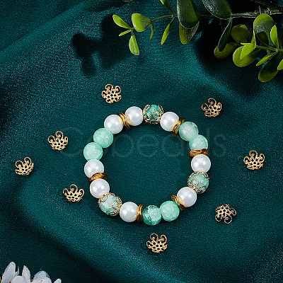 100Pcs Flower Brass Fancy Bead Caps KK-BBC0018-06-1