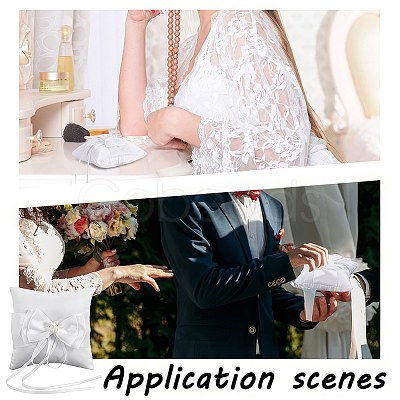 Square Polyester with Plastic Pearl Flower Wedding Finger Ring Display Pillow RDIS-WH0016-24A-1