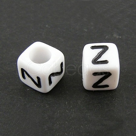 White Letter Acrylic Cube Beads X-PL37C9308-Z-1