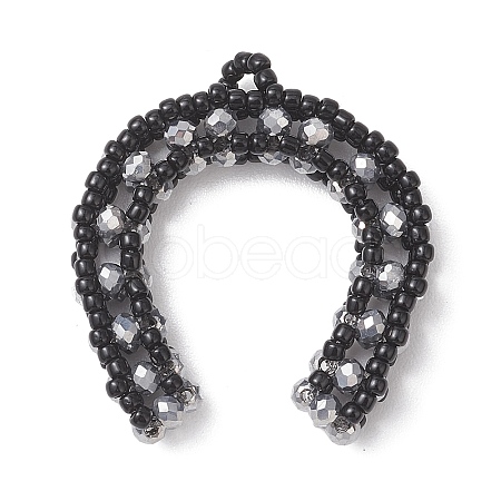 Glass Seed Beaded Horse Shoes Pendants PALLOY-MZ01179-02-1