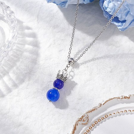 Handmade Glass Beaded Prince with Crown Pendant 304 Stainless Steel Cable Necklaces for Women NJEW-JN05447-02-1