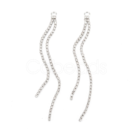 Brass Micro Pave Clear Cubic Zirconia Tassel Pendants KK-D063-01P-1