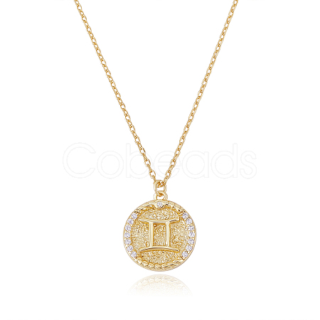 925 Sterling Silver 12 Constellation Necklace Gold Horoscope Zodiac Sign Necklace Round Astrology Pendant Necklace with Zircons Birthday Jewelry Gift for Women Men JN1089E-1