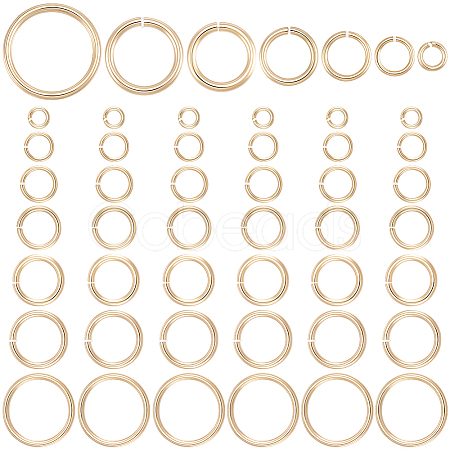 300Pcs 7 Styles Rack Plating Brass Open Jump Rings KK-BBC0027-30G-1