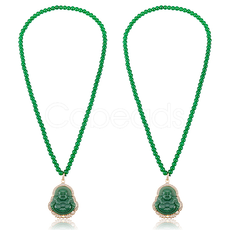 2Pcs Alloy Glass Buddha Pendant 6MM Round Glass Beaded Necklaces NJEW-ME0001-15-1