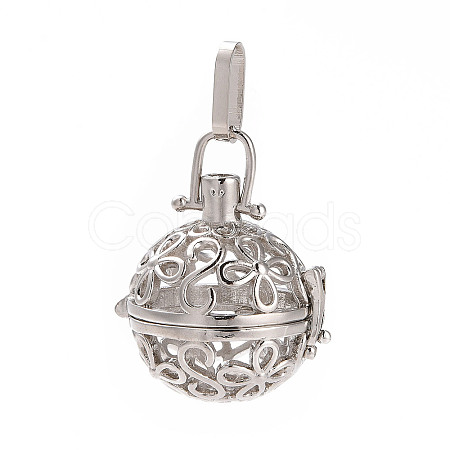 Eco-Friendly Hollow Brass Round Cage Pendants KK-L143-02-NR-1
