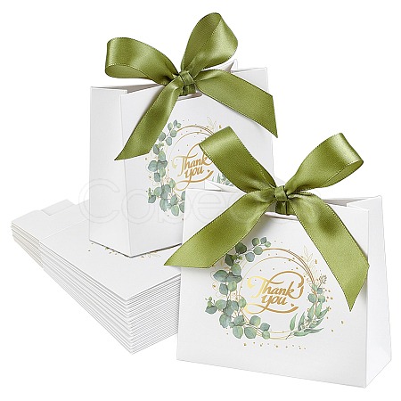 80Pcs Gold Stamping Thank You Paper Gift Bags with Olive Drab Polyester Ribbon CON-WA0001-05-1