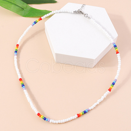 Rondelle Glass Seed Beaded Necklaces for Women FS-WGE85A7-05-1