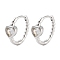 Rack Plating Brass Hoop Earrings, with Cubic Zirconia, Cadmium Free & Lead Free, Long-Lasting Plated, Heart, Platinum, 12.5x13.5x5mm