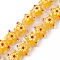 Handmade Lampwork Beads Strands, Hand Drawn Beads, with Enamel, Star with Sakura Pattern, Gold, 13x13.5x12mm, Hole: 1mm, about 33pcs/strand, 14.72 inch(37.4cm)