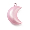 Brass Pendants, Moon, Pink, 37x24.5x13.5mm, Hole: 3mm