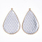 PU Leather Big Pendants, with Golden Plated Alloy Findings, teardrop, with Rhombus Pattern, Silver, 58x37x3mm, Hole: 1.6mm