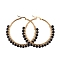 Beaded Hoop Earrings, with Natural Dyed & Heated Black Agate Beads, Golden Plated 304 Stainless Steel Hoop Earrings and Cardboard Packing Box, 50mm, Pin: 0.6x1mm