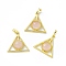 Natural Rose Quartz Pendants, Triangle Charms, with Golden Tone Rack Plating Brass Findings, Cadmium Free & Lead Free, 26.5x27x7~7.5mm, Hole: 7x4mm