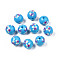 Opaque Printed Acrylic Beads, Round with Flower, Deep Sky Blue, 9x9.5mm, Hole: 1.8mm