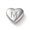 Non-Tarnish 201 Stainless Steel Beads, Stainless Steel Color, Heart, Letter M, 7x8x3.5mm, Hole: 1.5mm