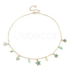 Natural Agate Round & Alloy Enamel Star Charms Bib Necklace with 304 Stainless Steel Chains NJEW-JN04404-02-1