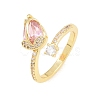 Flower Brass Micro Pave Cubic Zirconia Cuff Open Rings for Women CU-CBA0A21-06A-G-4