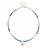 Gradient Color Brass Pave Cubic Zirconia Ocean Crab and Natural Pearl Pendant Natural Apatite & Kyanite & Amazonite Faceted Round Beaded Necklaces for Women NJEW-JN06241-3