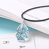 Transparent Glass Inner Dried Flower Teardrop Pendant Black Waxed Cord Necklaces WG346B2-02-1