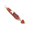 6Pcs 6 Styles Natural Carnelian & Green Aventurine & Rose Quartz & Quartz Crystal & Lapis Lazuli & Amethyst Copper Wire Wrapped Faceted Bullet Heart Pendants PALLOY-JF03482-03-4
