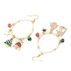Brass Glass Christmas Tree Dangle Earrings EJEW-TA00666-2