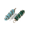 Natural & Synthetic Mixed Gemstone Double Terminal Pointed Copper Wire Wrapped Hexagon Prism Pendants G-C140-03-2