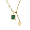 304 Stainless Steel Pave Green Cubic Zirconia Rectangle Pendant Necklaces LS-NJEW-N055-13G-1