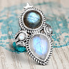 Teardrop & Oval Bohemian Style Zinc Alloy with Resin Imitation Moonstone/Rhinestone Finger Rings FS-WGFB6C4-03-1
