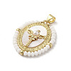 Brass Pave Shell Pendants KK-I708-01-G-3