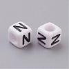 White Letter N Acrylic Cube Beads X-PL37C9308-N-2