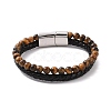 Natural Mixed Gemstone Beaded & Microfiber Leather Cord Double Layer Multi-strand Bracelet BJEW-G658-04P-2