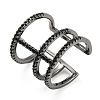 Brass Triple Lines Open Cuff Ring with Cubic Zirconia RJEW-Q781-03-2