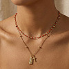 Red Glass Beaded Chain Double Layer Necklaces with Stainless Steel Religion Virgin Cross Pendant QR8888-1-1